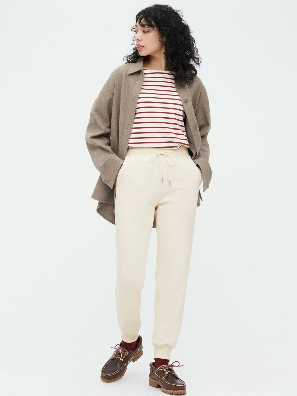 Uniqlo Cream Drawstring Joggers - Neutral Casual Fit